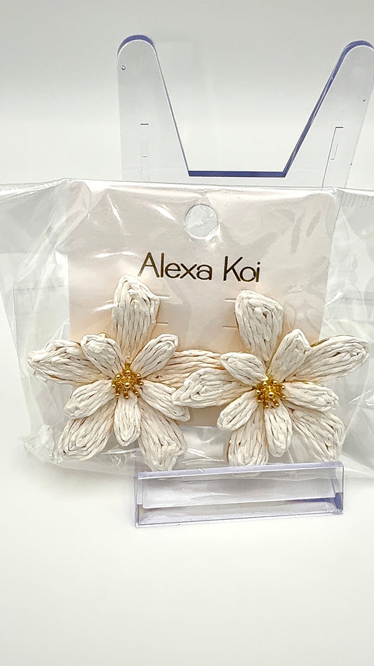 Ivory Bloom Statement Earrings – Woven Floral Gold Accent Earrings