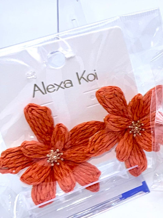 Coral Bloom Statement Earrings – Woven Floral Gold Accent Earrings