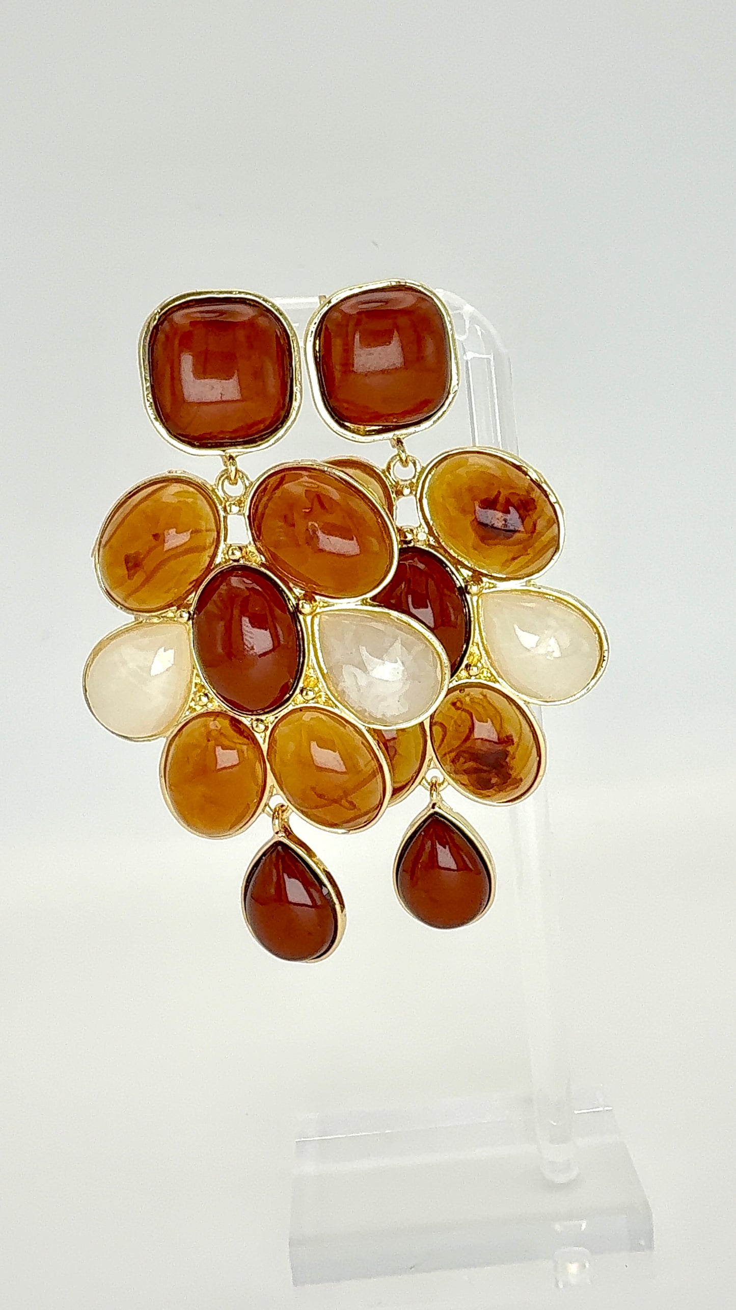 Abundance Glow Statement Earrings – Amber & Gold Multi-Stone Drop Earrings
