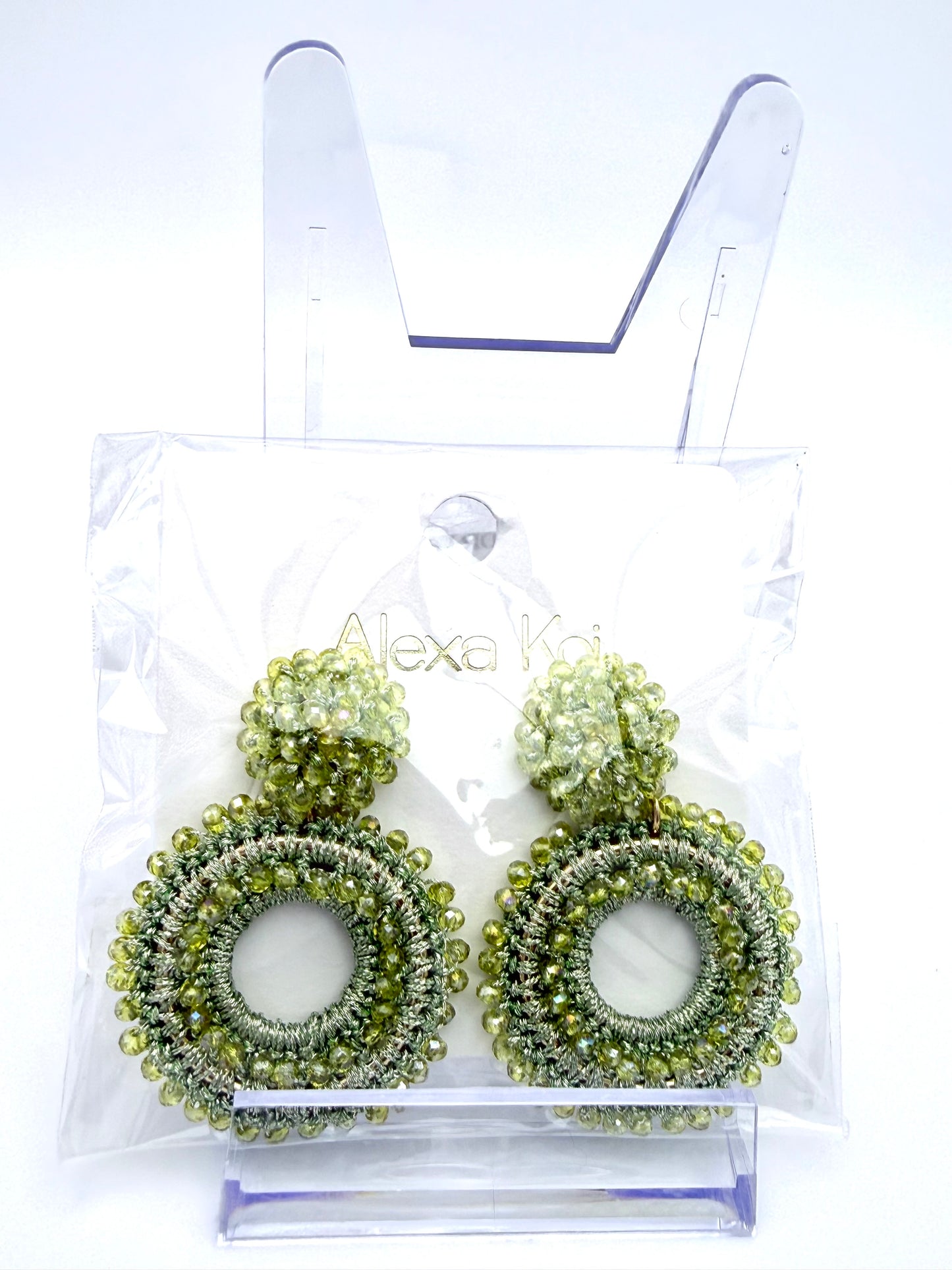 Gracefully Radiant Drops – Lime Glow Crystal Beaded Statement Earrings