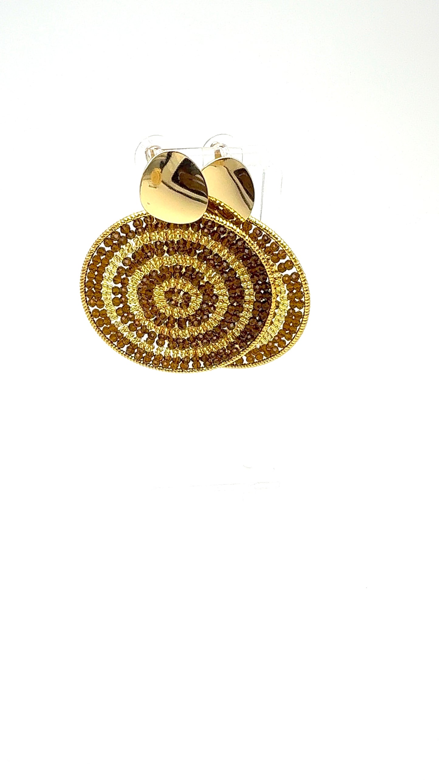 Radiant Spiral Earrings – Chocolate Gold Beaded Statement Disc Earrings
