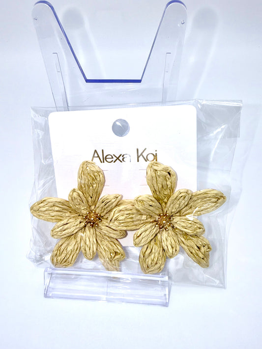 Golden Sand Bloom Statement Earrings – Woven Floral Gold Accent Earrings