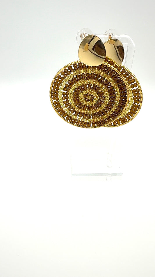 Radiant Spiral Earrings – Chocolate Gold Beaded Statement Disc Earrings