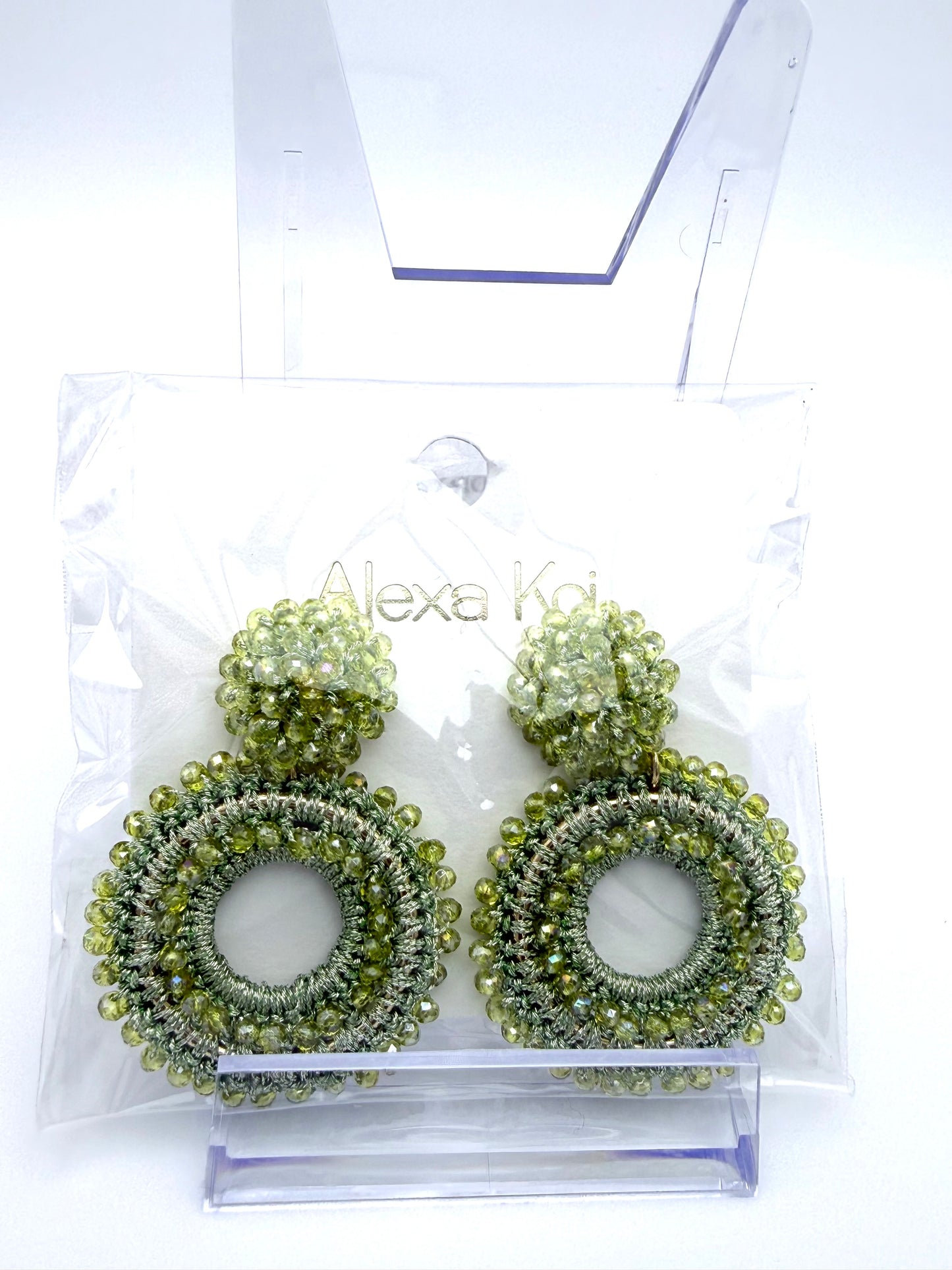 Gracefully Radiant Drops – Lime Glow Crystal Beaded Statement Earrings
