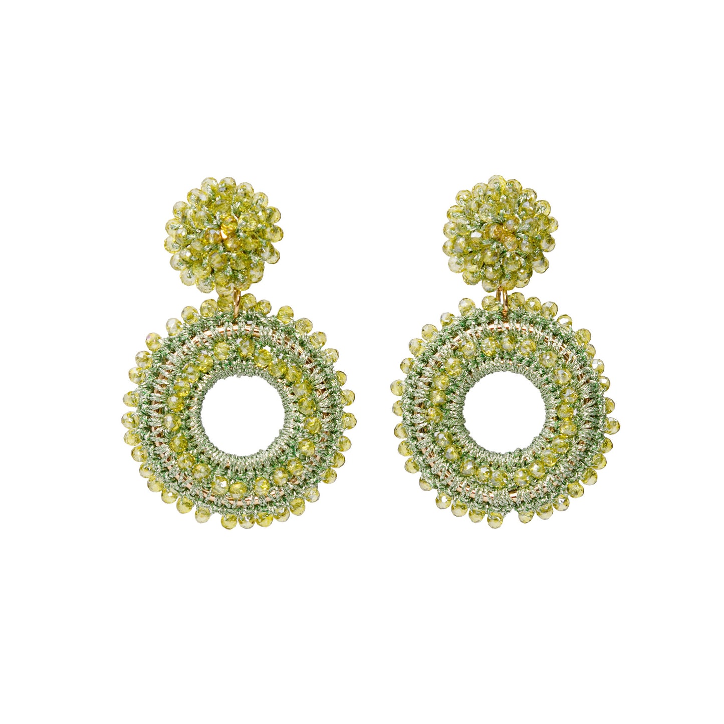 Gracefully Radiant Drops – Lime Glow Crystal Beaded Statement Earrings