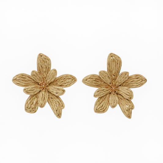 Golden Sand Bloom Statement Earrings – Woven Floral Gold Accent Earrings