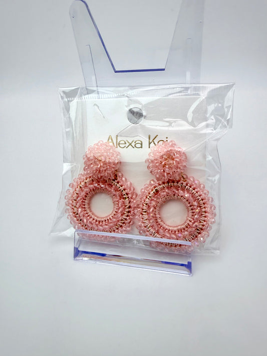 Gracefully Radiant Drops – Blush Crystal Beaded Statement Earrings