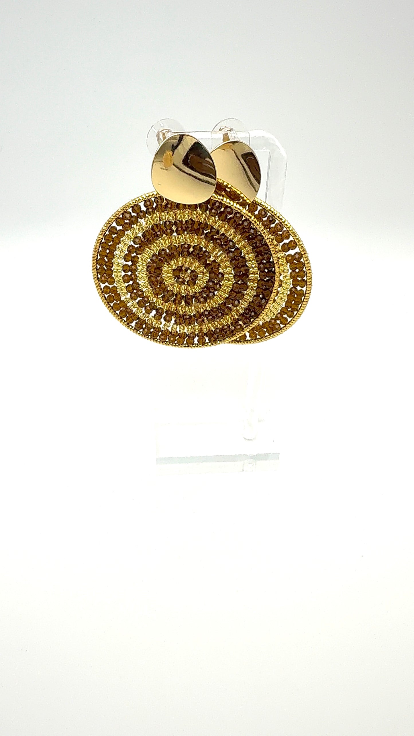 Radiant Spiral Earrings – Chocolate Gold Beaded Statement Disc Earrings