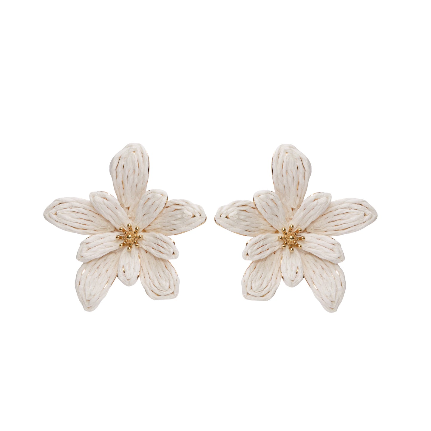 Ivory Bloom Statement Earrings – Woven Floral Gold Accent Earrings