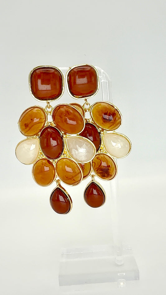 Abundance Glow Statement Earrings – Amber & Gold Multi-Stone Drop Earrings