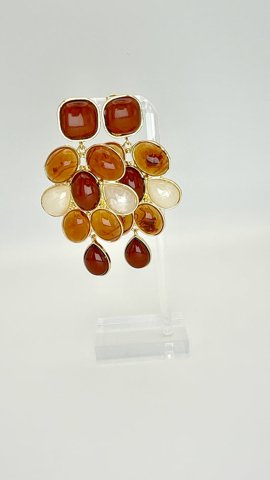 Abundance Glow Statement Earrings – Amber & Gold Multi-Stone Drop Earrings