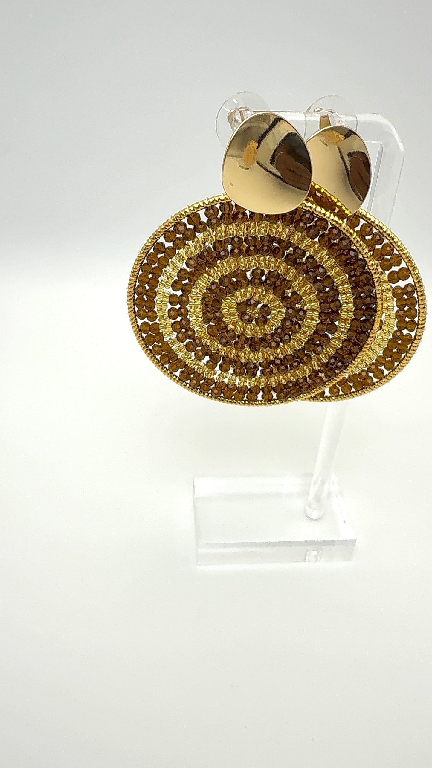 Radiant Spiral Earrings – Chocolate Gold Beaded Statement Disc Earrings