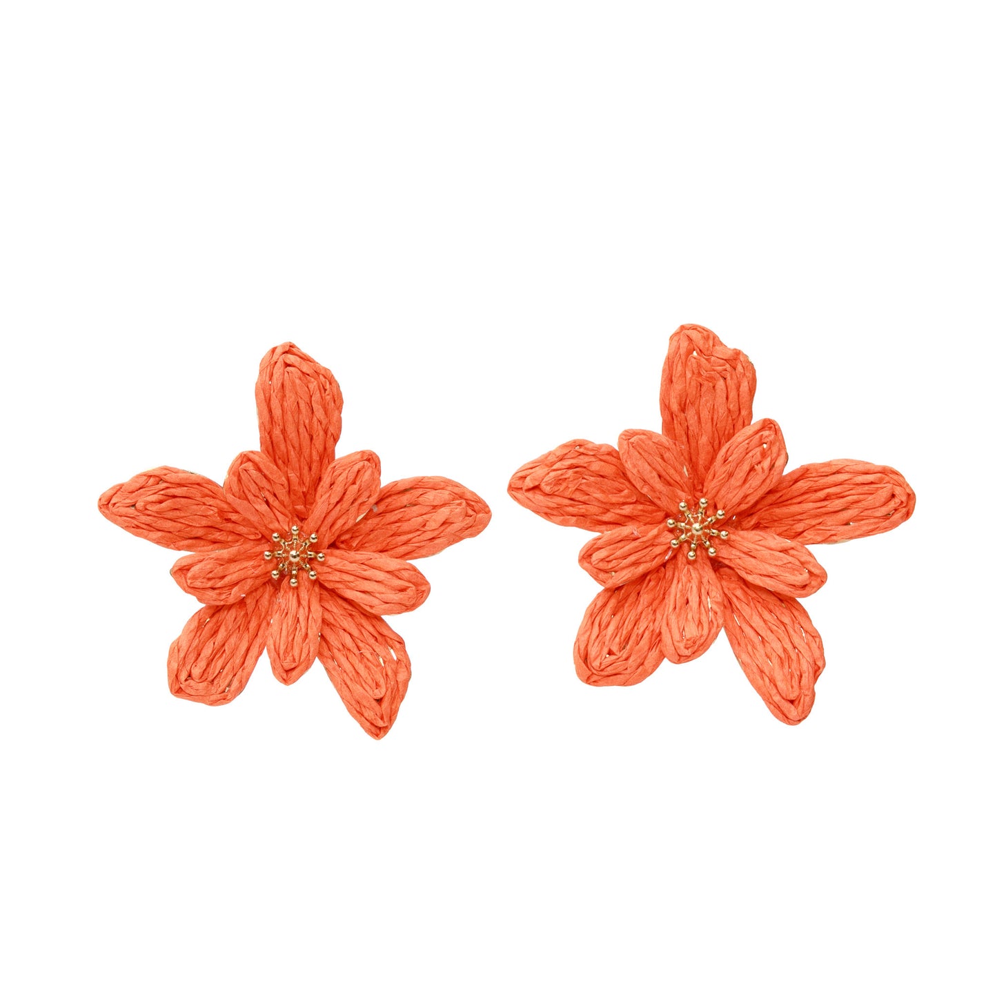 Coral Bloom Statement Earrings – Woven Floral Gold Accent Earrings
