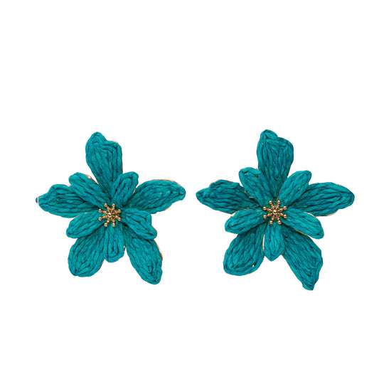 Emerald Bloom Statement Earrings – Woven Floral Gold Accent Earrings
