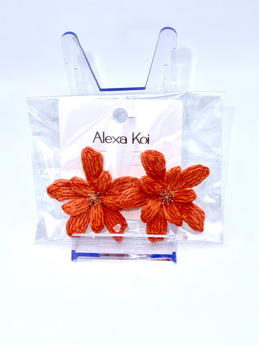 Coral Bloom Statement Earrings – Woven Floral Gold Accent Earrings