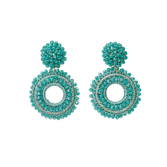 Gracefully Radiant Drops – Emerald Beaded Statement Earrings