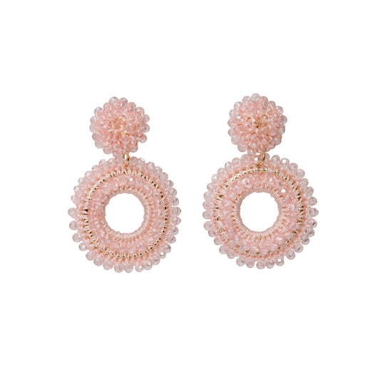 Gracefully Radiant Drops – Blush Crystal Beaded Statement Earrings