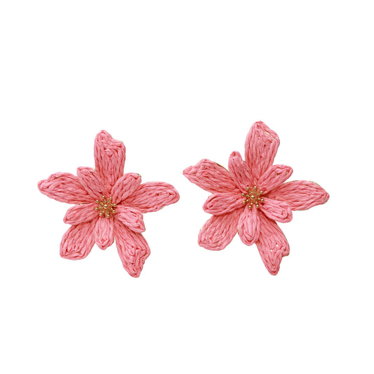 Rosé Bloom Statement Earrings – Woven Floral Gold Accent Earrings